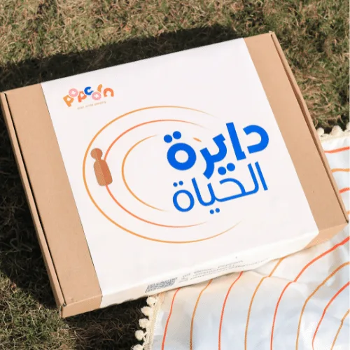Circle of Life game box resting on its round play mat on the grass