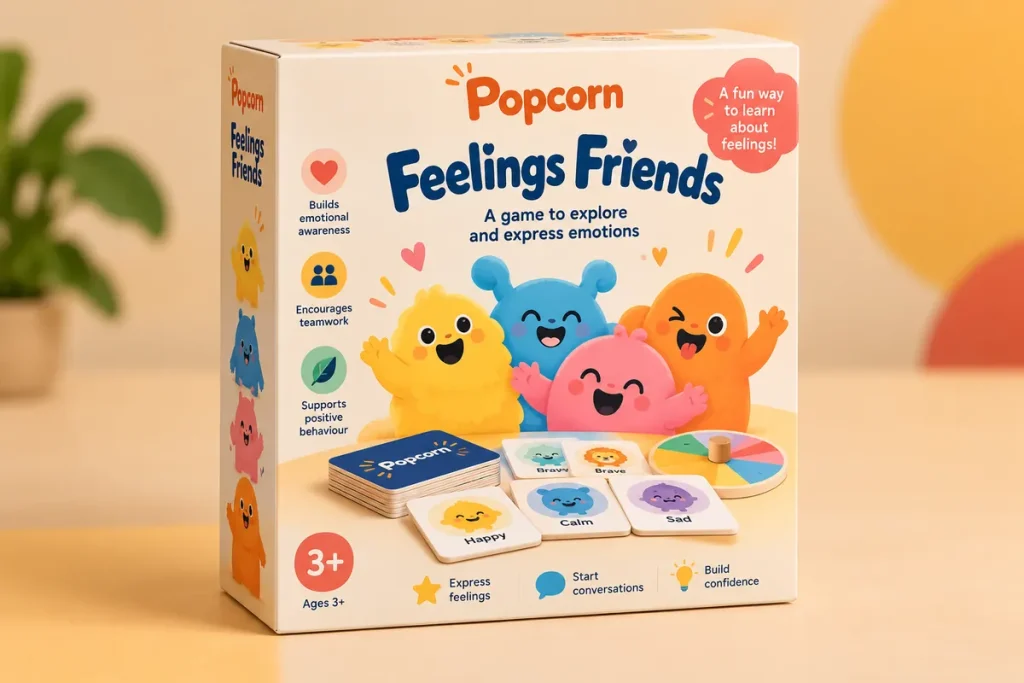 Feelings Friends game box with smiling characters and emotion cards