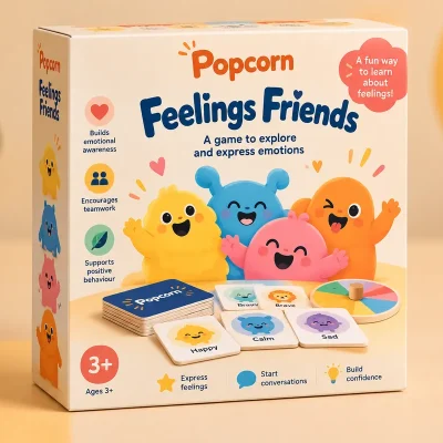 Feelings Friends game box with smiling characters and emotion cards