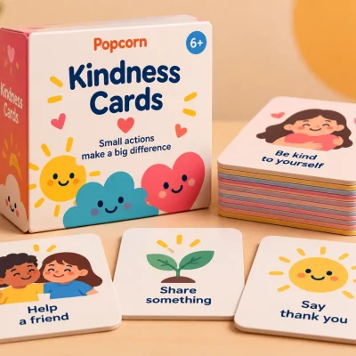 Kindness Cards box with cards saying help a friend, share something and say thank you